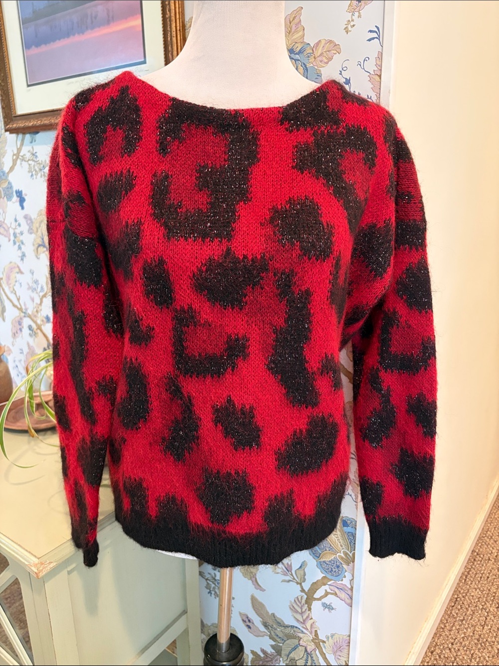 Maje Mohair Red and Black Animal Print Women's Sweater size 1